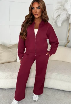 Love On Replay Burgundy Jacket And Jogger Loungewear Set