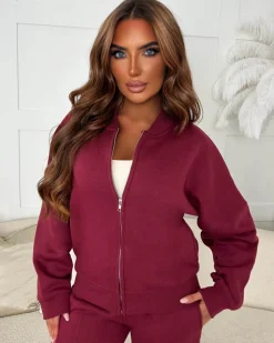 Love On Replay Burgundy Jacket And Jogger Loungewear Set