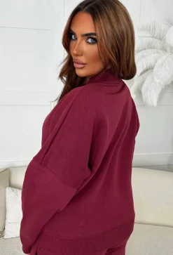 Love On Replay Burgundy Jacket And Jogger Loungewear Set
