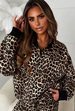 Love On Replay Leopard Print Jacket And Jogger Loungewear Set