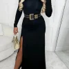 Love On The Line Black Long Sleeve Stretch Midi Dress