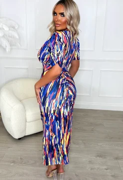 Love You Always Blue Printed Ruched Dress