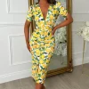 Love You Always Lemon Print Ruched Front Midi Dress