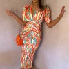 Love You Always Orange Printed Ruched Dress