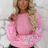 Love You, Need You Pink Sequin Sleeve Knitted Jumper