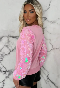Love You, Need You Pink Sequin Sleeve Knitted Jumper