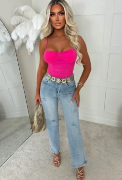 Lover Gal Hot Pink Ruched Bodysuit