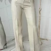 Luxe Destiny Cream Faux Leather Straight Leg Trousers