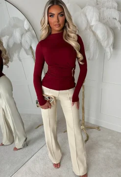 Luxe Destiny Cream Faux Leather Straight Leg Trousers