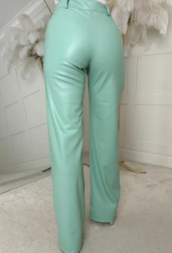 Luxe Destiny Green Faux Leather Straight Leg Trouser