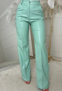 Luxe Destiny Green Faux Leather Straight Leg Trouser