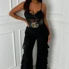 Luxe Divine Black Ruffle Stretch Trousers