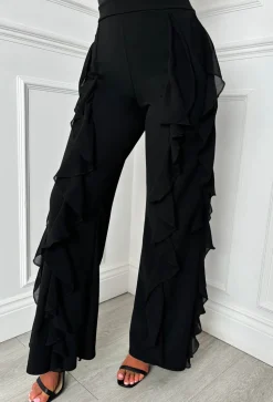 Luxe Divine Black Ruffle Stretch Trousers