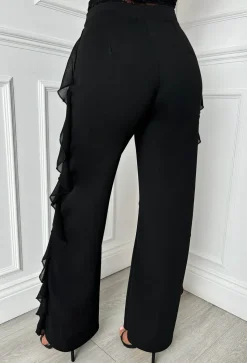 Luxe Divine Black Ruffle Stretch Trousers
