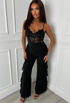 Luxe Divine Black Ruffle Stretch Trousers