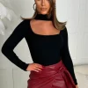 Luxe Fantasy Burgundy Faux Leather Wrap Mini Skirt