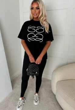 Luxe Girly Black Printed T-Shirt