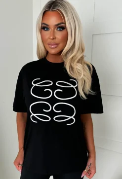 Luxe Girly Black Printed T-Shirt