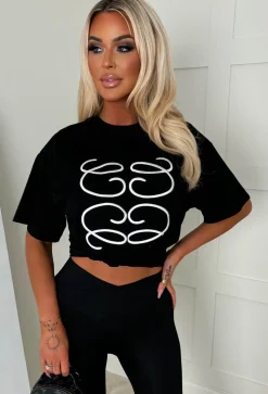 Luxe Girly Black Printed T-Shirt
