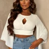 Luxe Haven White Flared Sleeve Key Hole Crop Top