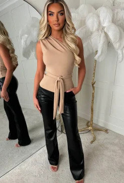 Luxe Iconic Black Faux Leather Flared Leg Trousers