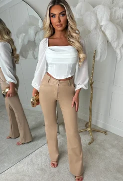 Luxe Iconic Nude Faux Leather Flared Leg Trousers