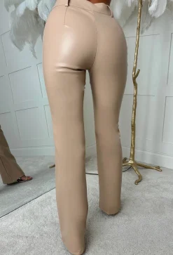Luxe Iconic Nude Faux Leather Flared Leg Trousers