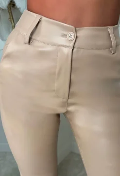 Luxe Iconic Nude Faux Leather Flared Leg Trousers