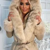 Luxe Illusion Taupe Faux Fur Trim Belted Coat