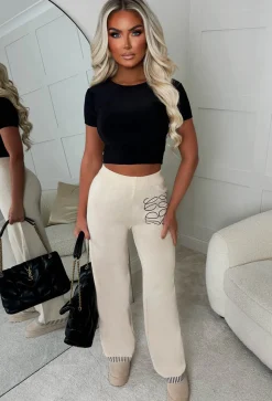 Luxe Layers Cream Embroidered Knitted Trousers