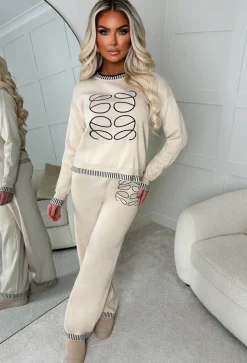 Luxe Layers Cream Embroidered Knitted Trousers