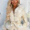 Luxury Escape Beige Faux Leather Hooded Skater Belted Coat