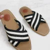 Luxury Vacay Black Stripe Cross Over Woven Strap Sandals