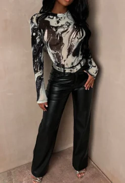 Maddy Monochrome Marble print Sheer Bodysuit