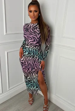 Main Character Multi Ombre Zebra Print Ruched Dress