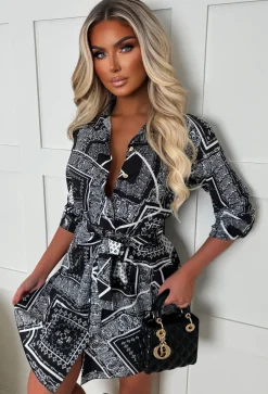 Major Vibes Black Geo Shirt Dress