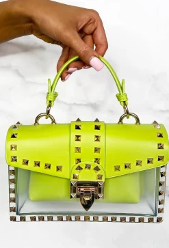 Making A Point Lime Faux Leather Stud Detail Bag