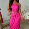 Marbella Madness Fuchsia One Shoulder Cutout Buckle Dress