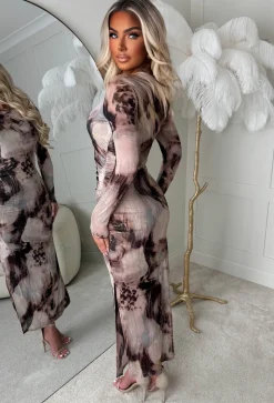 Marble Dreaming Beige Marble Midi Dress