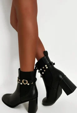 Match Your Words Black Embellished Block Heel Boot