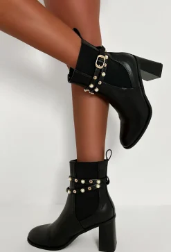 Match Your Words Black Embellished Block Heel Boot