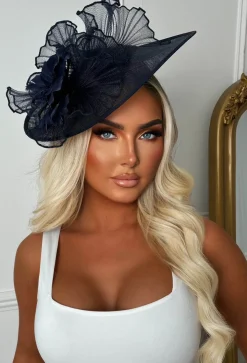 Material Girl Navy Floral Detail Fascinator