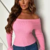 Midnight Muse Baby Pink Off The Shoulder Faux Fur Cuff Jumper