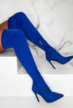 Million Dollar Walk Cobalt Over The Knee Stretch Sock Boots
