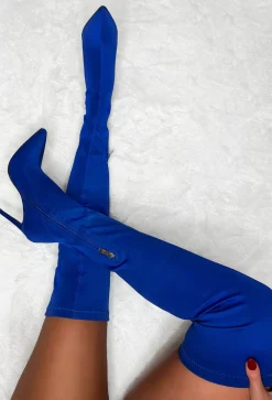 Million Dollar Walk Cobalt Over The Knee Stretch Sock Boots