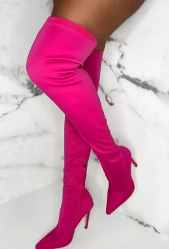 Million Dollar Walk Hot Pink Over The Knee Stretch Sock Boots