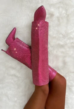 Miss Independent Pink Diamante Shark Heeled Boots