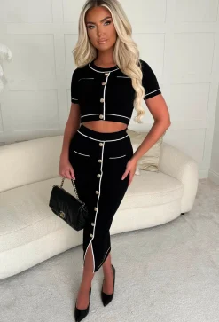 Modern Dreams Black Gold Button Knitted Contrast Co-Ord Set