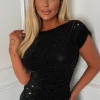 Moonlight Magic Black Ruched Off The Shoulder Lurex Top