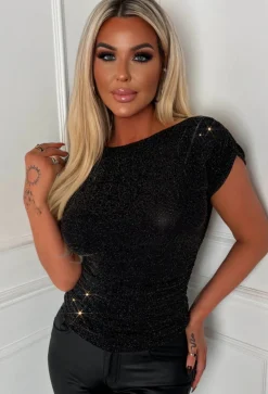 Moonlight Magic Black Ruched Off The Shoulder Lurex Top